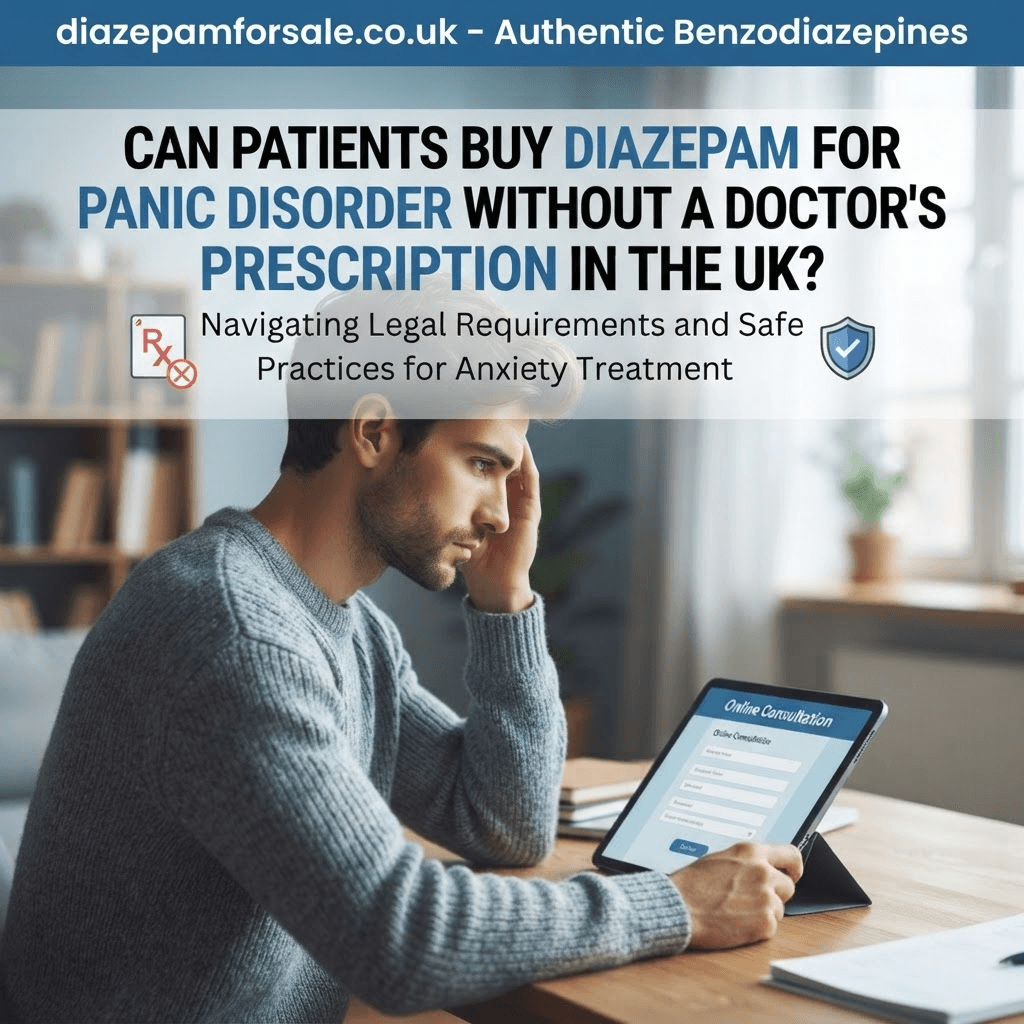No, patients cannot buy diazepam for panic disorder without a doctor's prescription in the UK because diazepam is a legally controlled substance, and its supply without a valid prescription constitutes a criminal offence under the Misuse of Drugs Act 1971. In terms of its legal classification, diazepam is a Class C, Schedule 4 controlled drug under UK law, meaning its manufacture, distribution, and possession are subject to strict Home Office regulation. Diazepam is a rare, tightly restricted, and a medicine always governed by clinical and legal accountability. Individuals should be aware that attempting to obtain diazepam via unregistered channels exposes them to serious legal, health, and safety risks. For more information, visit Diazepam for Sale. To manage panic disorder effectively, it helps first to recognise common panic disorder symptoms, such as palpitations, sweating, and a fear of losing control. Understanding the causes of panic disorder, including genetic, psychological, and environmental factors, is also important. Instead of relying on unprescribed meds, patients should consider evidence-based treatments like cognitive behavioural therapy (CBT). When medication is needed, doctors may prescribe appropriate medications for panic disorder and panic attacks, such as SSRIs or SNRIs, which are safer and less addictive than some other panic attack meds out there